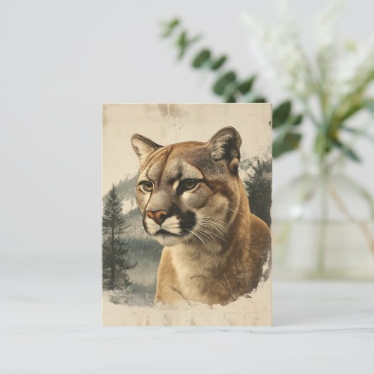 Vintage Berglöwe In Winterlandschaft Briefkaart (Staand voorkant)