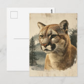 Vintage Berglöwe In Winterlandschaft Briefkaart (Voorkant / Achterkant)