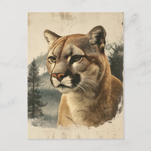 Vintage Berglöwe In Winterlandschaft Briefkaart (Voorkant)