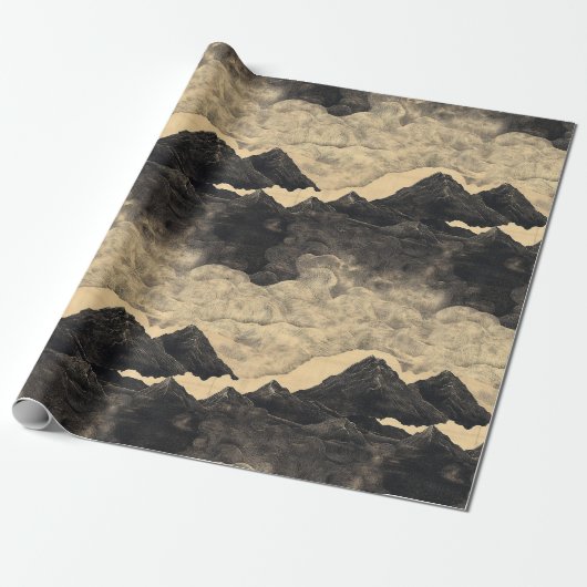 Vintage bergwolken landschap (2) cadeaupapier (Uitgerold)