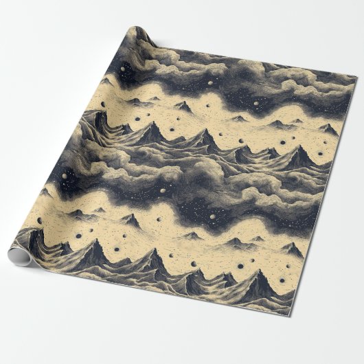 Vintage bergwolkenlandschap (3) cadeaupapier (Uitgerold)