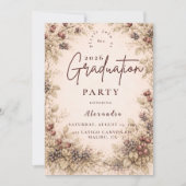 Vintage Berry Botanical Graduation Party Kaart (Voorkant)
