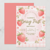 Vintage Berry Eerste Verjaardag Uitnodiging (Voorkant / Achterkant)