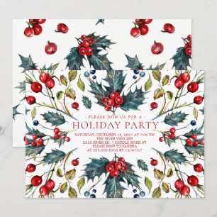 Vintage Berry Holly Holiday Uitnodiging