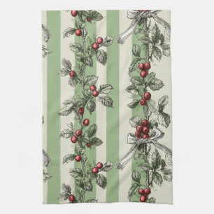 Vintage Bessentak en Lint Botanische Streep (1) Theedoek
