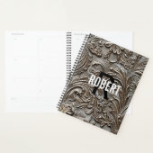 Vintage bewerkt leder monogram naam planner (Display)