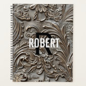 Vintage bewerkt leder monogram naam planner (Voorkant)