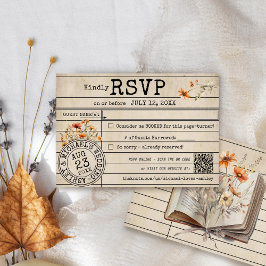 Vintage Bibliotheekkaart Boeken Herfst Bruiloft RS RSVP Kaartje