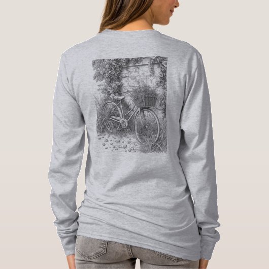 Vintage Bicycle and Roses Sketch T-shirt (Achterkant)