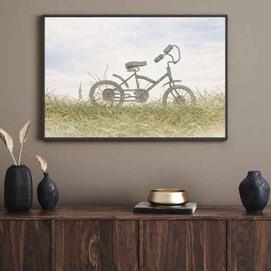 Vintage Bicycle in Meadow Sketch – Rustic Minimali Poster