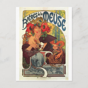 Vintage Bieres de la Meuse, Alphonse Mucha Briefkaart