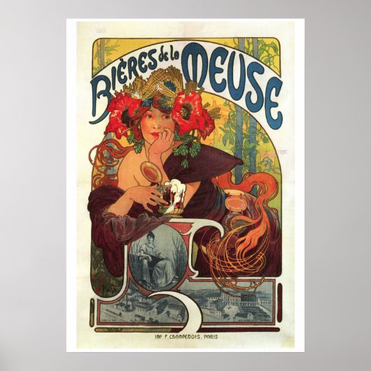 Vintage Bieres de la Meuse, Alphonse Mucha Poster (Voorkant)