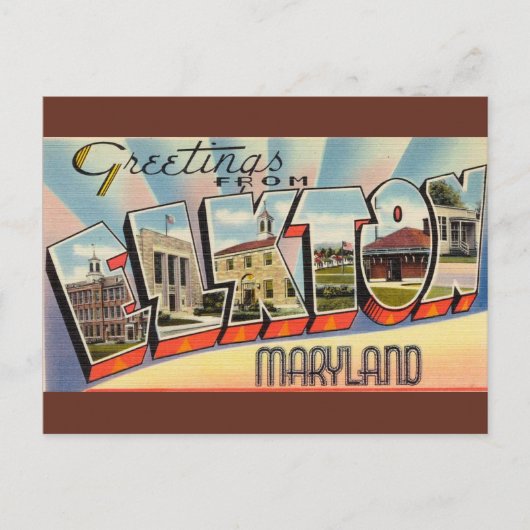 Vintage Big Letter Elkton Maryland Briefkaart (Voorkant)