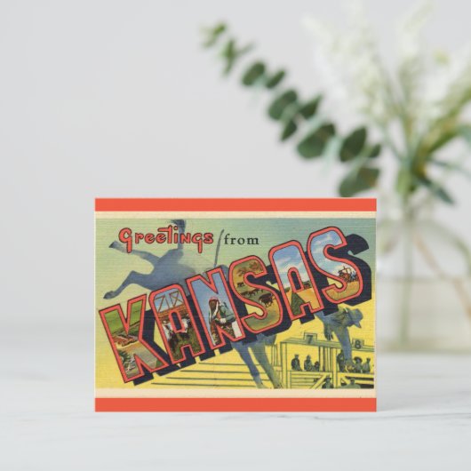 Vintage Big Letter Kansas Briefkaart (Staand voorkant)