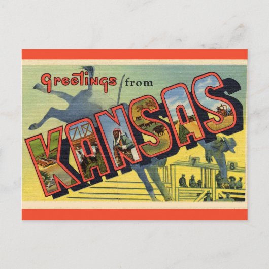 Vintage Big Letter Kansas Briefkaart (Voorkant)