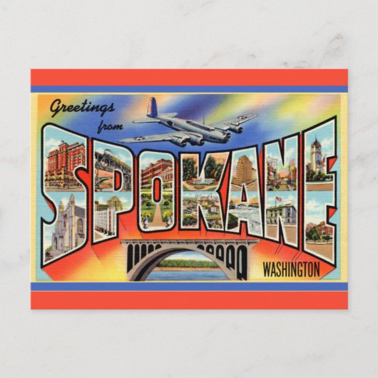 Vintage Big Letter Spokane Washington Briefkaart (Voorkant)