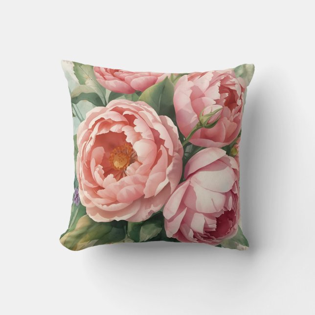 Vintage Big Pink Flowers Kussen (Voorkant)