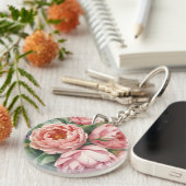 Vintage Big Pink Flowers Sleutelhanger (Voorkant Rechts)