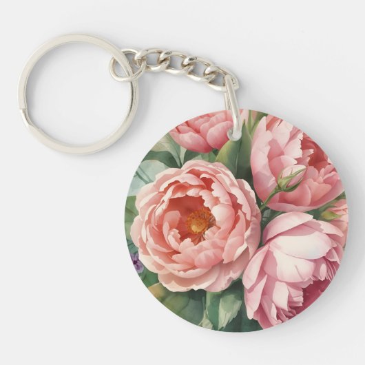Vintage Big Pink Flowers Sleutelhanger (Voorkant)
