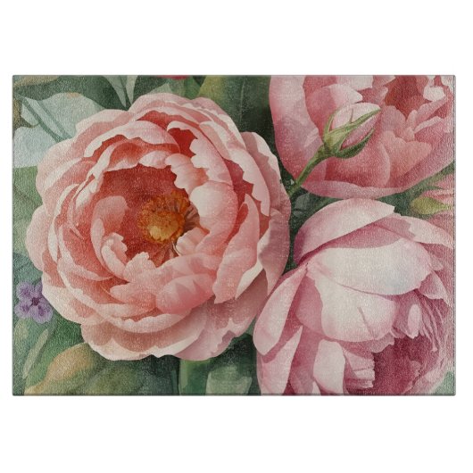 Vintage Big Pink Flowers Snijplank (Voorkant)