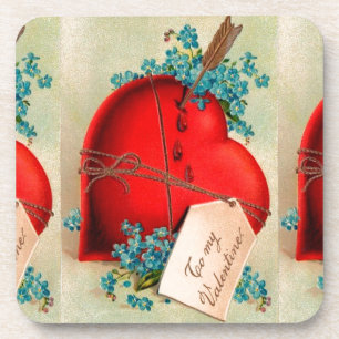 Vintage Big Red Bleeding Heart Valentijn Briefkaar Drankjes Onderzetter