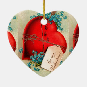 Vintage Big Red Bleeding Heart Valentijn Briefkaar Keramisch Ornament