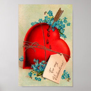 Vintage Big Red Bleeding Heart Valentijn Briefkaar Poster