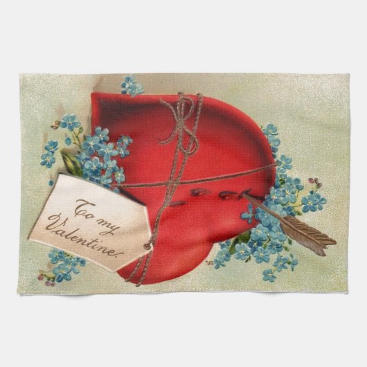 Vintage Big Red Bleeding Heart Valentijn Briefkaar Theedoek (Horizontaal)