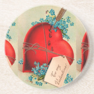 Vintage Big Red Bleeding Heart Valentijn Briefkaar Zandsteen Onderzetter