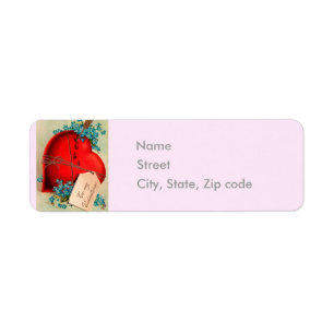 Vintage Big Red Heart Valentijn Briefkaart Etiket