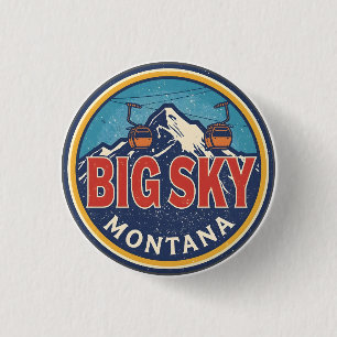 Vintage BIG SKY Montana Ski resort Bozeman berg Ronde Button 3,2 Cm