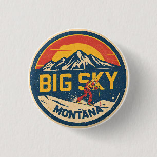 Vintage BIG SKY Montana Ski resort Bozeman berg Ronde Button 3,2 Cm