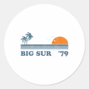 Vintage Big Sur Californië Retro Zon Strand Surfen Ronde Sticker