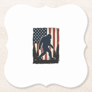 Vintage Bigfoot Amerikaanse Vlag Bos Vector Design Kartonnen Onderzetters