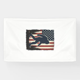 Vintage Bigfoot Amerikaanse Vlag Bos Vector Design Spandoek