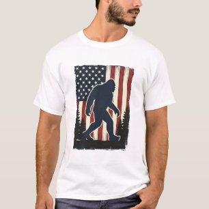 Vintage Bigfoot Amerikaanse Vlag Bos Vector Design T-shirt