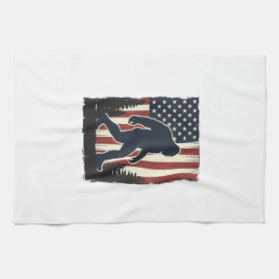 Vintage Bigfoot Amerikaanse Vlag Bos Vector Design Theedoek