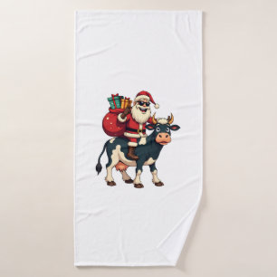Vintage Bigfoot Kerstman Cow Riding Kerst Grappig Badhanddoek