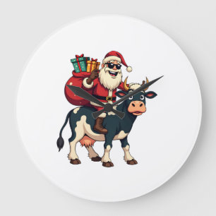 Vintage Bigfoot Kerstman Cow Riding Kerst Grappig Grote Klok