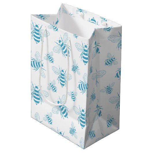 Vintage Bij Botanisch Blauw (1) Medium Cadeauzakje (Voorkant Gekanteld)