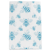 Vintage Bij Botanisch Blauw (1) Medium Cadeauzakje (Voorkant)