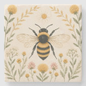 Vintage Bij Botanisch Stenen Onderzetter (Voorkant)