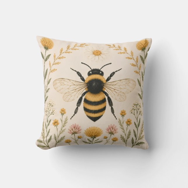 Vintage Bij Botanische Worpkussen Kussen (Voorkant)
