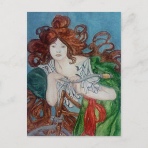 Vintage Bike Art Nouveau Alphonse Mucha Briefkaart
