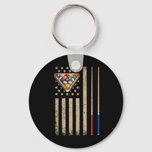 Vintage Biljart Amerikaanse Vlag Poolspeler Sleutelhanger (Voorkant)