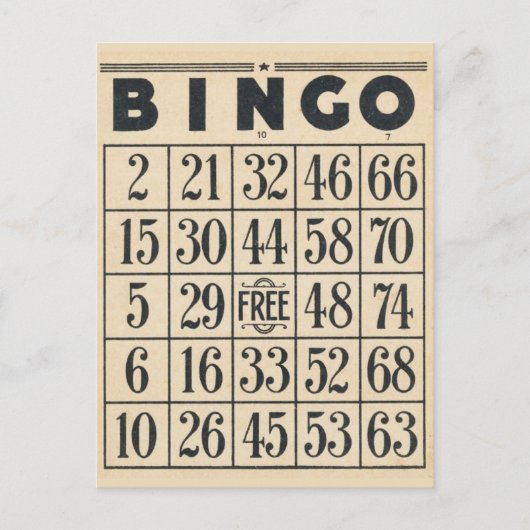 Vintage Bingo Game Kaart Briefkaart (Voorkant)