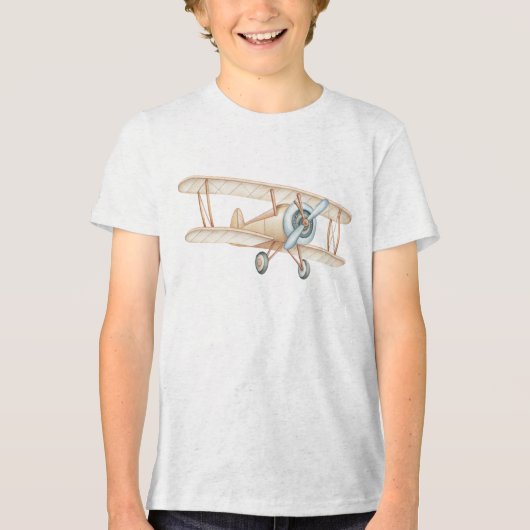 Vintage Biplane Airplane Illustration Tri-Blend Shirt (Voorkant)