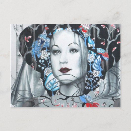 Vintage Birch Trees Peacock Art Briefkaart (Voorkant)