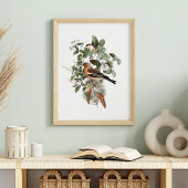Vintage Bird and Mushroom Botanical Poster
