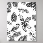 Vintage Bird and Pinecone Pattern Christmas Poster (Voorkant)